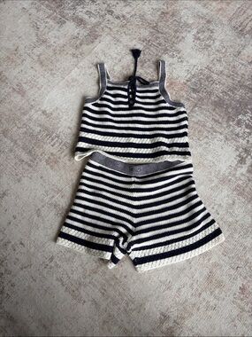 House of Harlow 1960 Navy and Cream Striped Knit Shorts and tank set